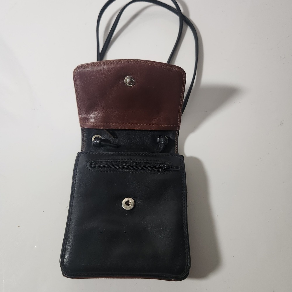 Vintage DAD Derek Alexander Black Leather Crossbody Mini Bag Travel Pouch Plaid